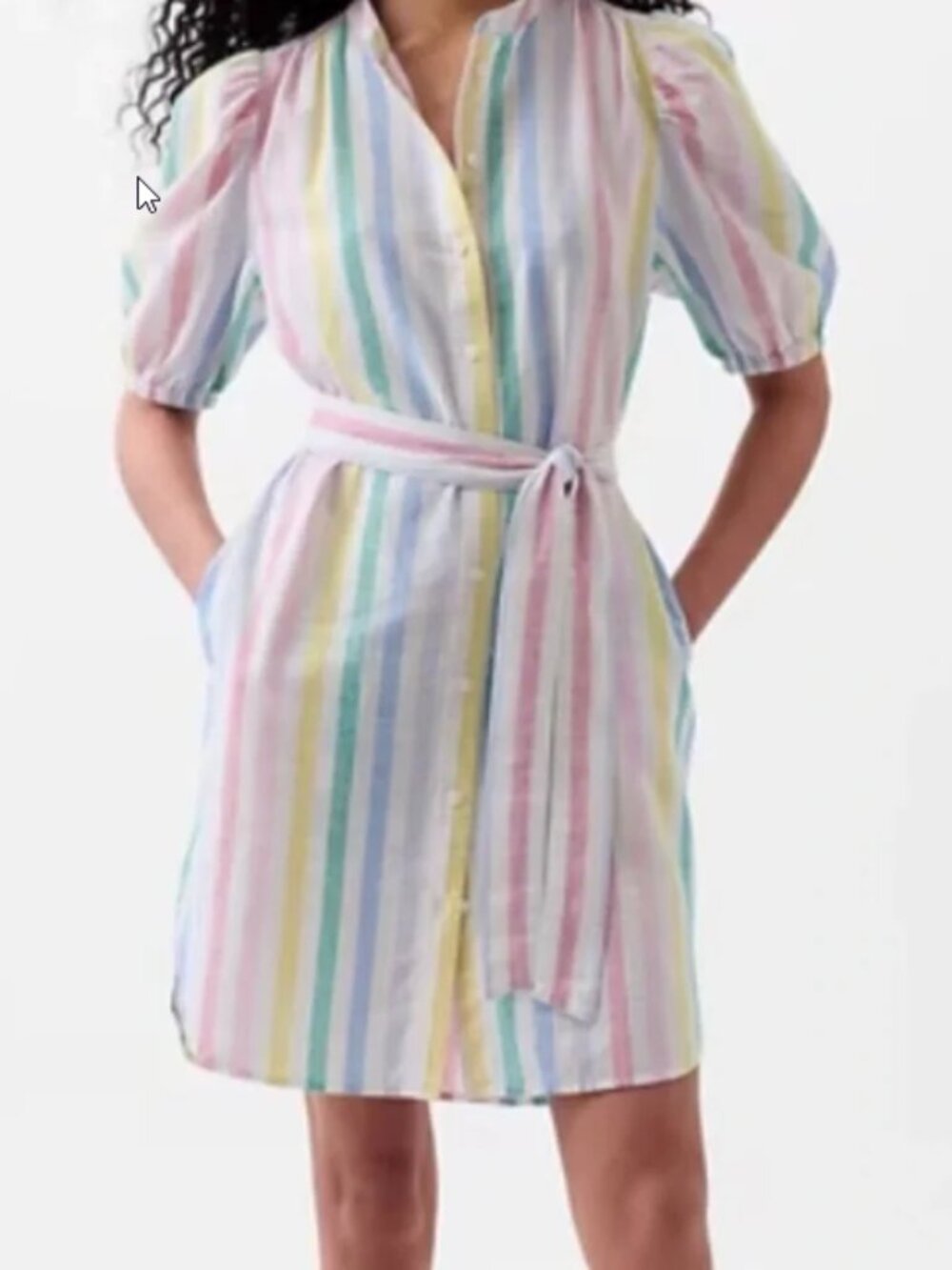 Gap Linen-Cotton Puff-Sleeve Mini Shirtdress In Multi Color Stripe Womens XL